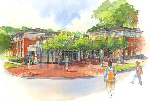 Architect's rendering of new residence hall at Oxford