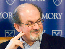 Salman Rushdie at an Emory press conference