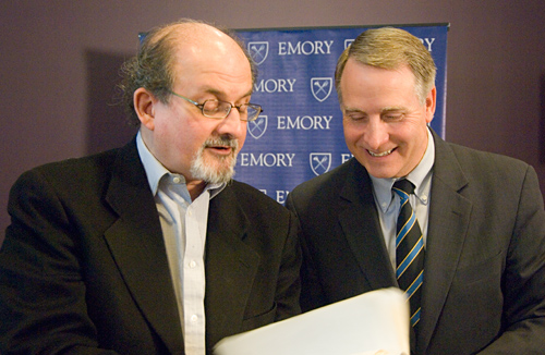 Rushdie with Emory President Jim Wagner