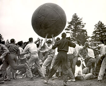 Students playing pushball, historic photo