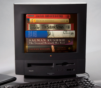 Illustration of Rushdie books in computer