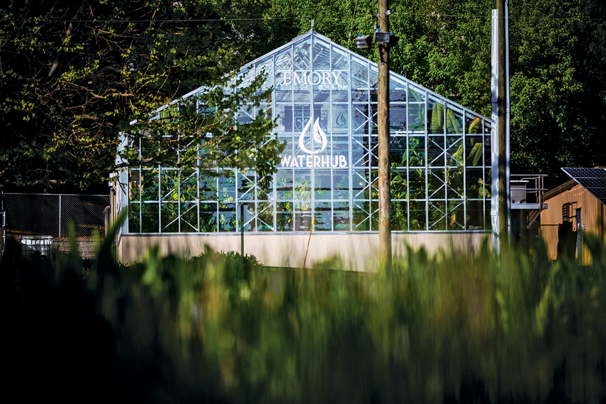 Emory's waterHub building looks like a greenhouse from the outside